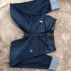 True Craft Dark Wash Skinny Jeans with Subtle Distress